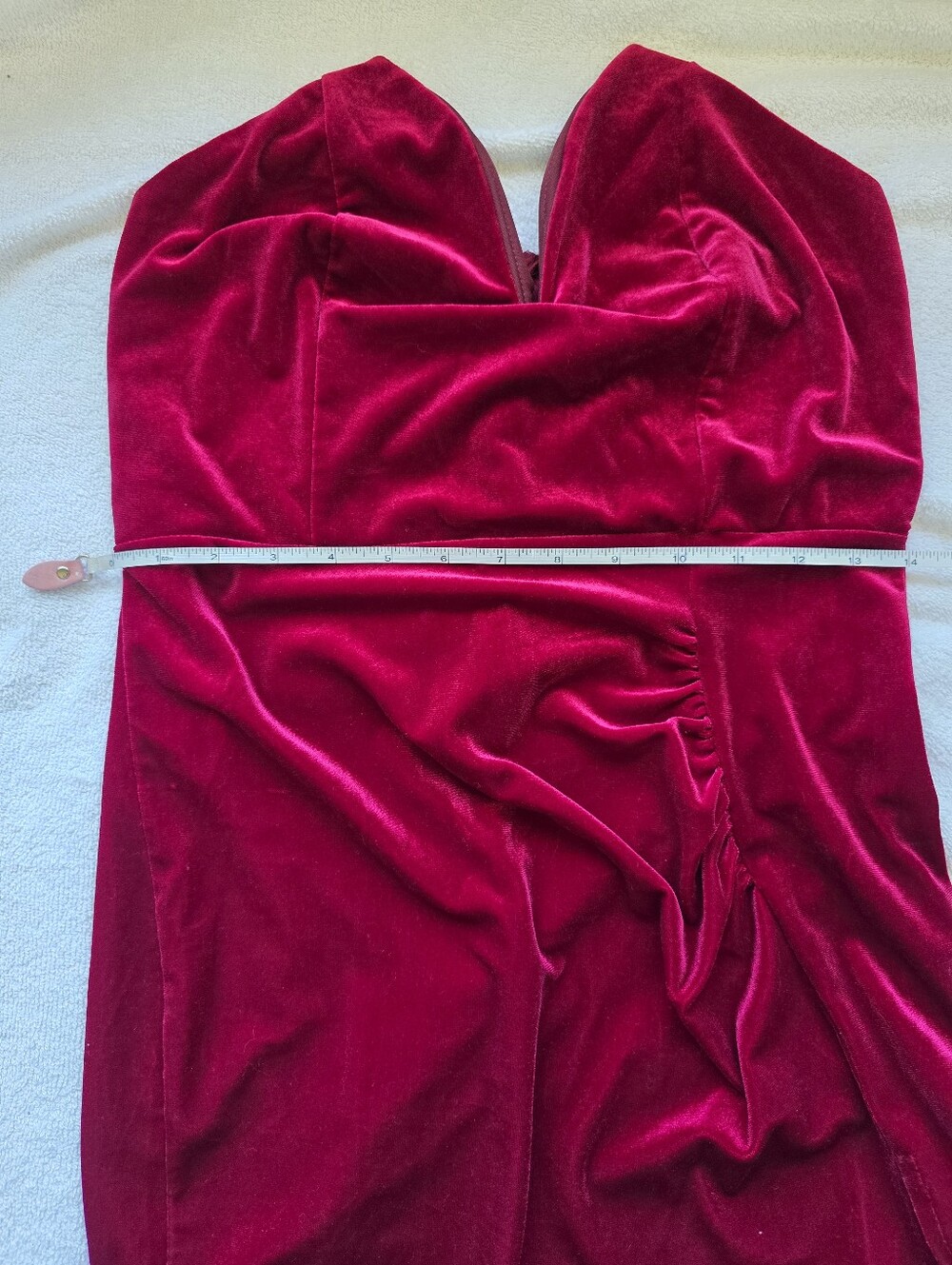 Fashion Nova Burgundy Velvet Ruched Bodycon Dress Strapless Size L Holiday Date - Picture 11 of 14